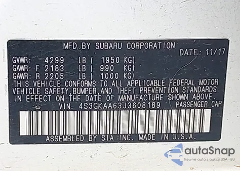 2018 Subaru Impreza 2.0I из США, поврежденный, VIN 4S3GKAA63J3608189